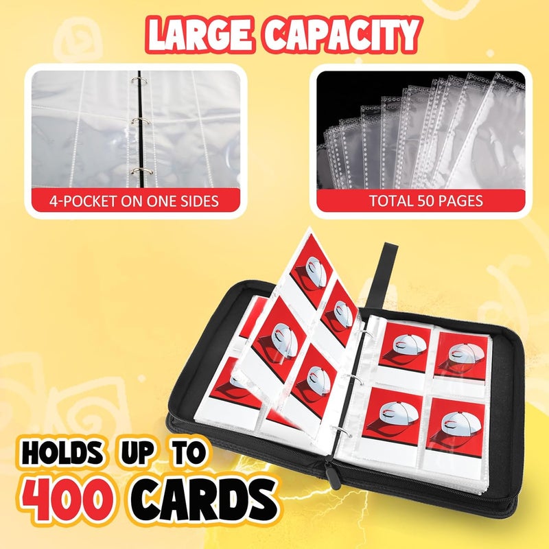 Daisiki Premium Collectible Trading Card Albums，Card Binder Fits 400 Cards with 50 Removable Sleeves，Display Game Card Case book Holder, Boys Hats Themes - Image 5